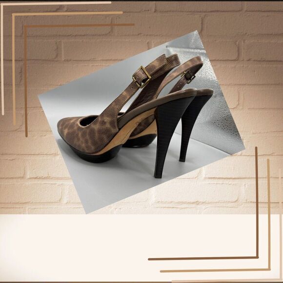 Classiques Entier Brown Animal Print Leather Slingback Stiletto Heels Sz. 7M EUC - Picture 3 of 7